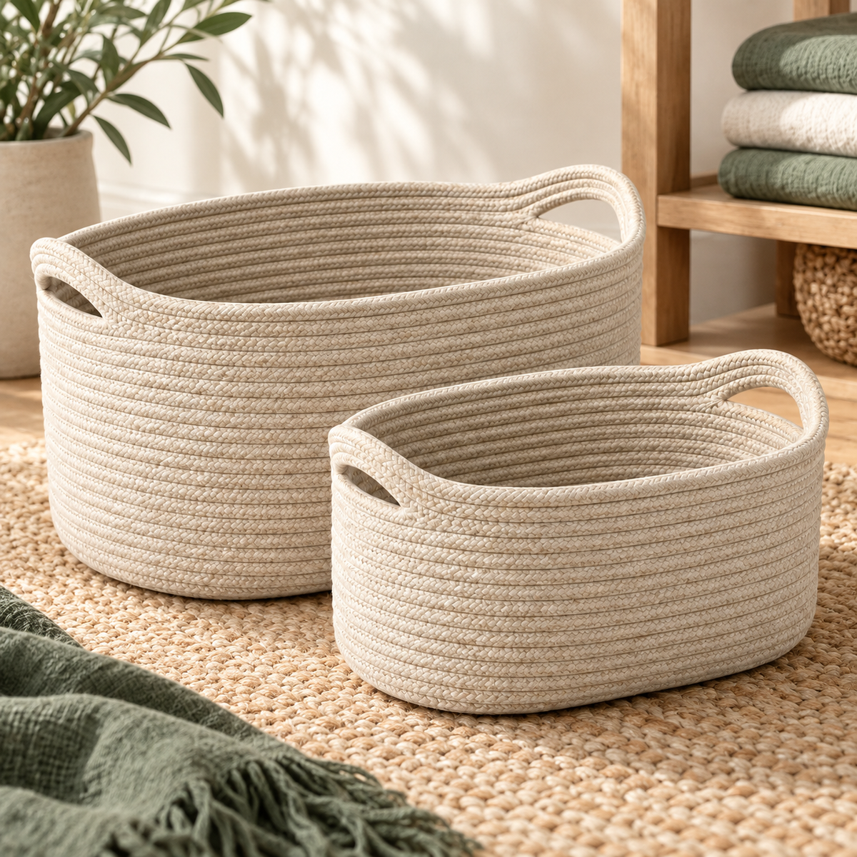 Cotton Rope Storage Basket Pair — detail view